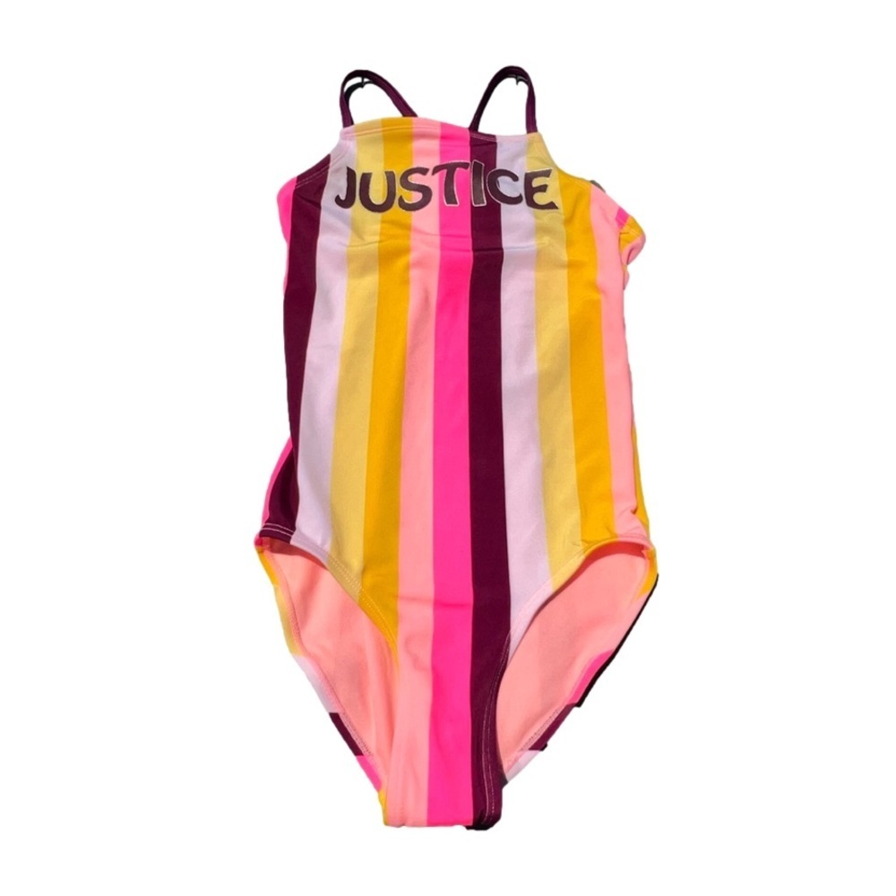 GIRL’S Justice. vertical stripe, one piece bathing suit